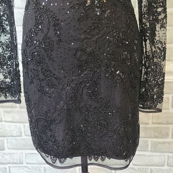 Altar'd State Black Ania Sequin Beaded Lace Dress NEW Large Cocktail Goth Glam - Picture 7 of 9